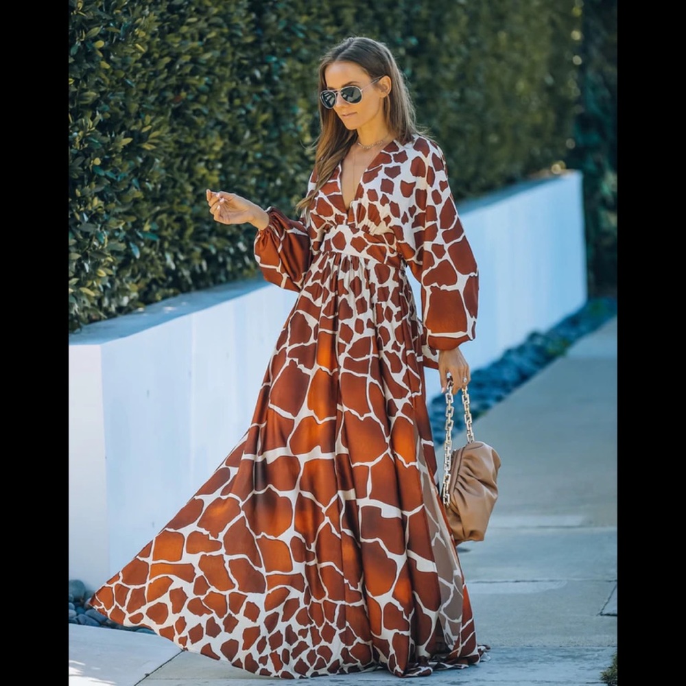 Animal Print Satin Maxi Dress